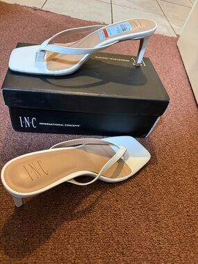 INC International Concepts White Square-Toe Strappy Kitten Heels